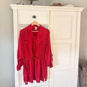 CHICOS Coral Cinch Waist Silk Look Jacket Size 2 (L)